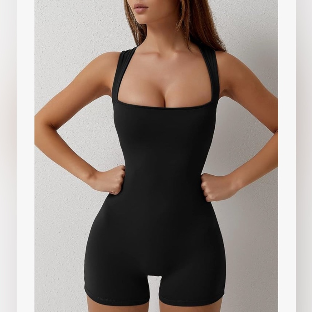 Sleek Black Square Neck Jumpsuit with Thick Straps